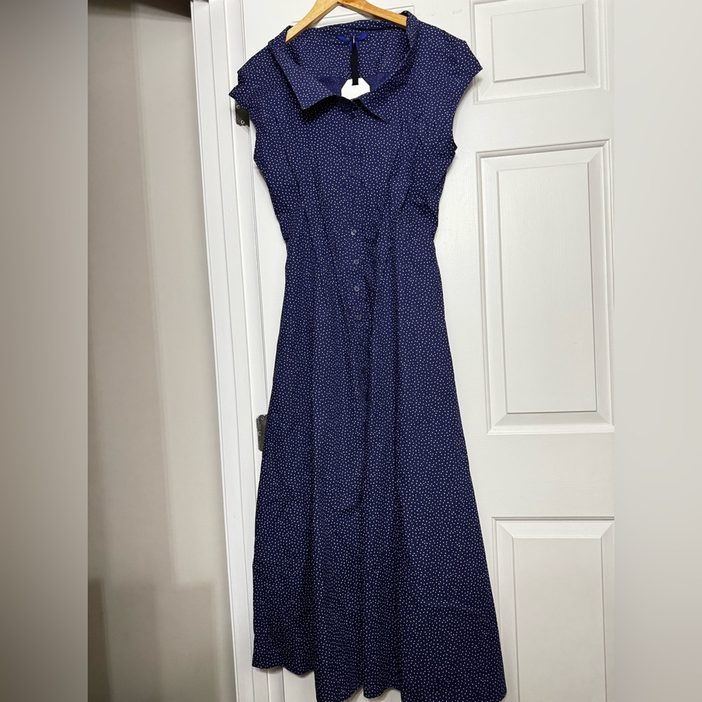 NWT! GapStudio Navy Blue Dot Poplin Maxi Shirtdress 🪂✏️ - Picture 9 of 13